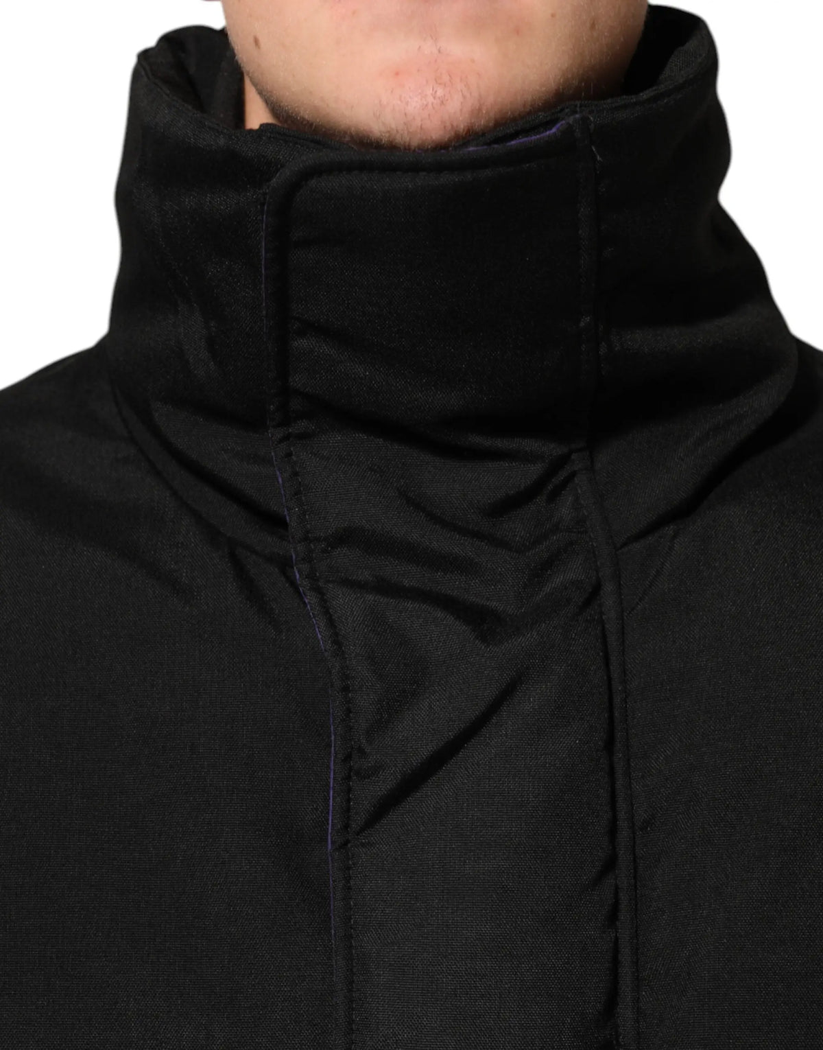 Veste noire dolce & gabbana en nylon pour homme avec col rembourré et corps matelassé zippé intégralement