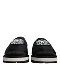 Dolce & gabbana mules noires matelassées en nylon avec patch logo blanc et semelle en caoutchouc bicolore