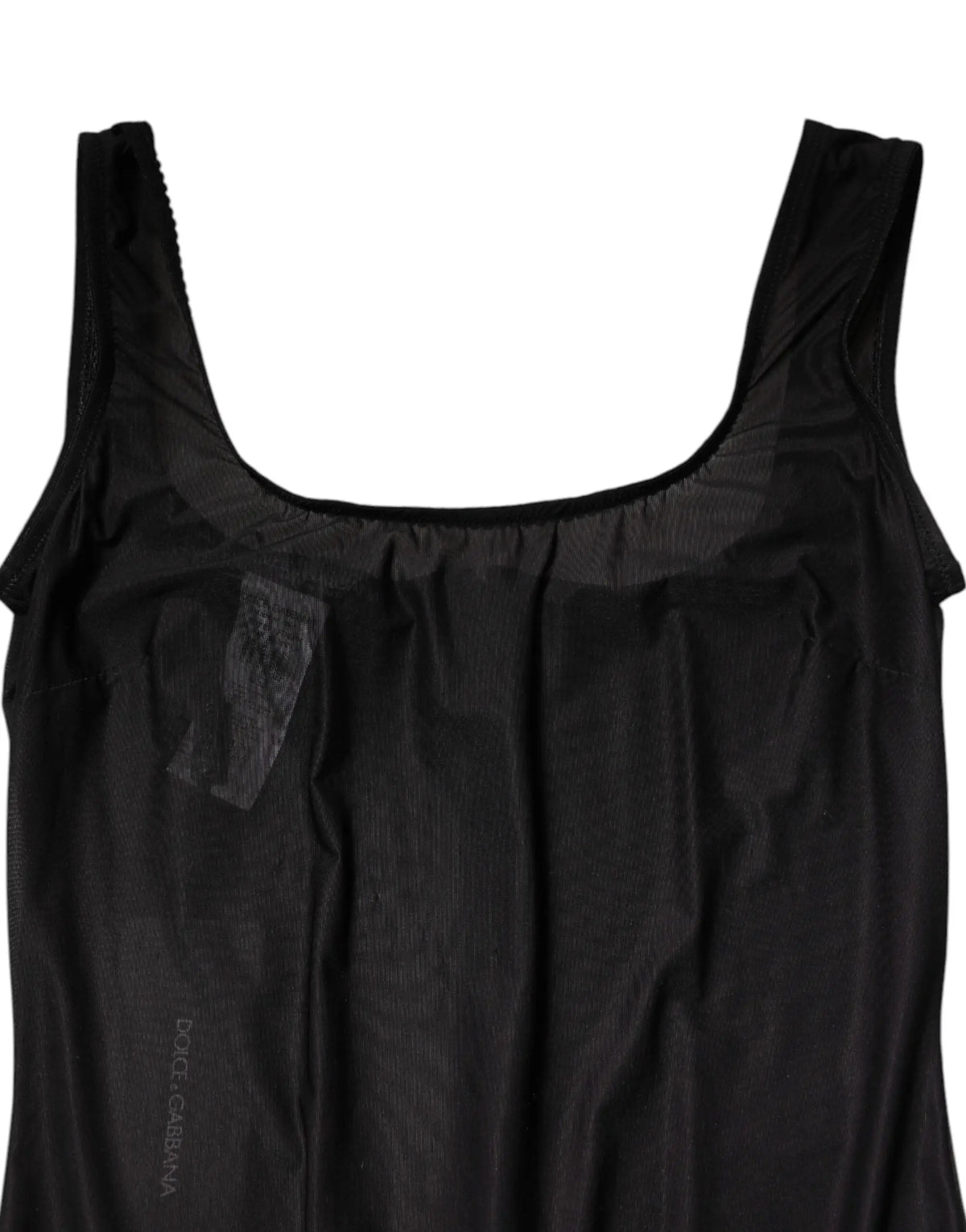 Débardeur noir dolce & gabbana en nylon sans manches avec encolure carrée et broderie verticale logo