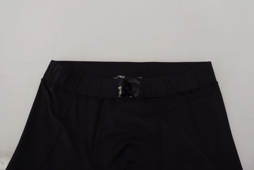 Legging noir taille haute dolce gabbana en nylon stretch avec tissu lisse et taille élastique marque visible