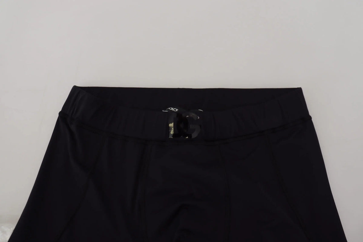 Legging noir taille haute dolce gabbana en nylon stretch avec tissu lisse et taille élastique marque visible