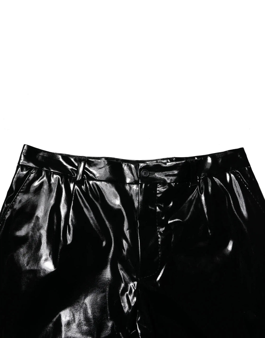 Pantalon droit pour homme dolce gabbana en nylon noir avec finition brillante en cuir verni et taille élastiquée