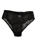 Dolce & gabbana black nylon stretch high waist panty with delicate floral lace pattern and scalloped edges