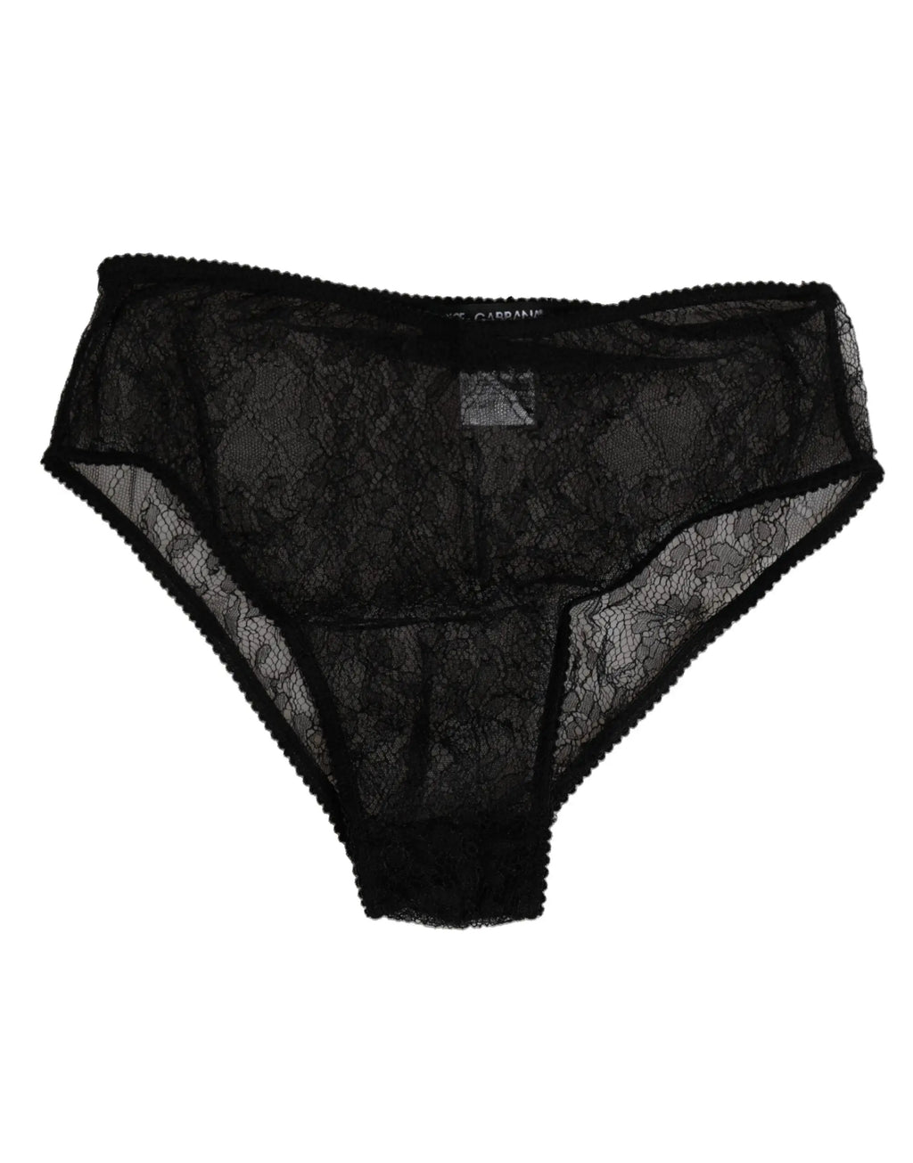 Dolce & Gabbana culotte taille haute noire en nylon stretch avec dentelle florale délicate et bords festonnés
