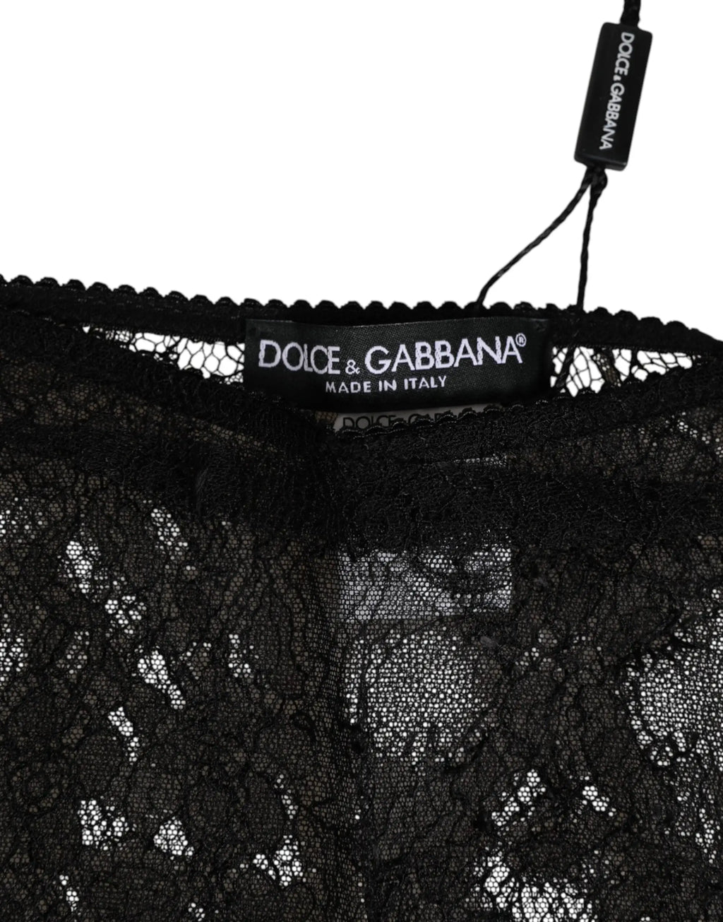 Culotte taille haute noire dolce gabbana en nylon stretch avec dentelle florale et bordure festonnée fabriquée en italie