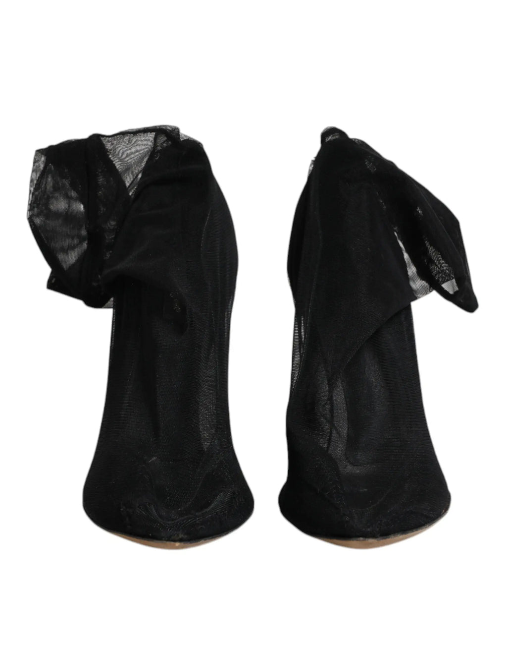 Dolce & gabbana bottines en nylon noir stretch mesh avec talons hauts et accents de tissu froufroutant