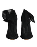 Dolce & gabbana bottines en nylon noir stretch mesh avec talons hauts et accents de tissu froufroutant