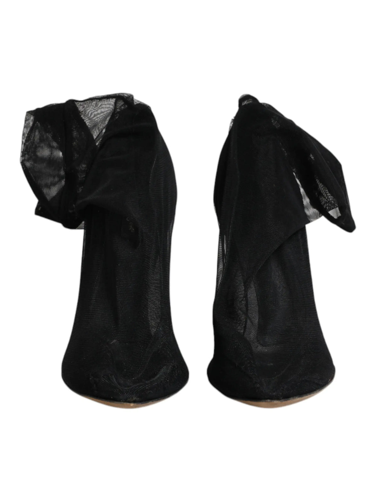Dolce & gabbana bottines en nylon noir stretch mesh avec talons hauts et accents de tissu froufroutant