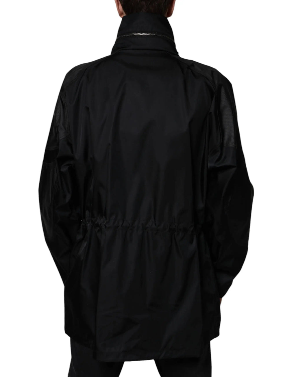 Parka homme dolce & gabbana noire en nylon avec col haut et taille à coulisse pour l hiver