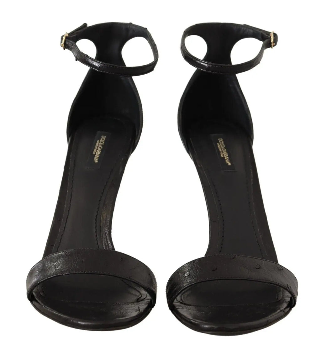 Dolce & gabbana sandales à talons en cuir noir avec brides cheville dorées et design minimaliste élégant