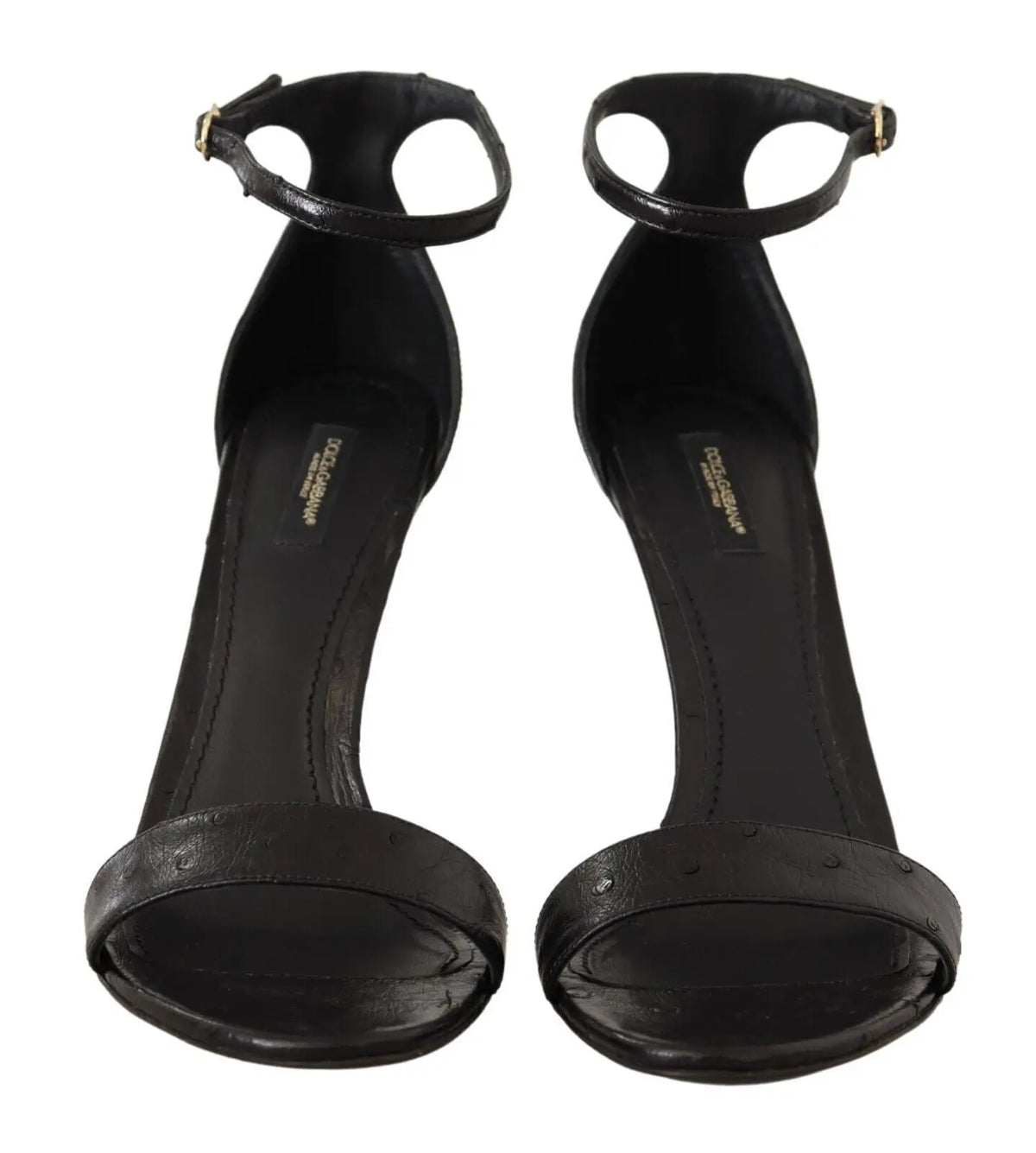 Dolce & gabbana sandales à talons en cuir noir avec brides cheville dorées et design minimaliste élégant