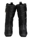 Dolce & gabbana bottes noires matelassées mi-mollet avec extérieur brillant et fermetures éclair argentées