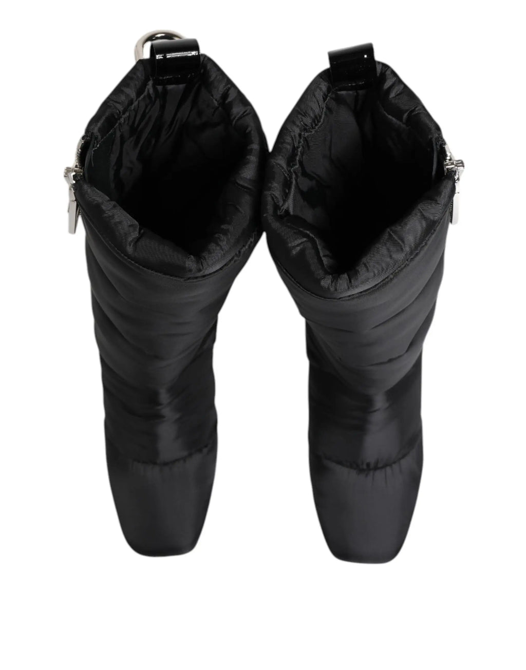 Bottes dolce & gabbana noires rembourrées mi-mollet avec motifs matelassés et fermetures éclair argentées