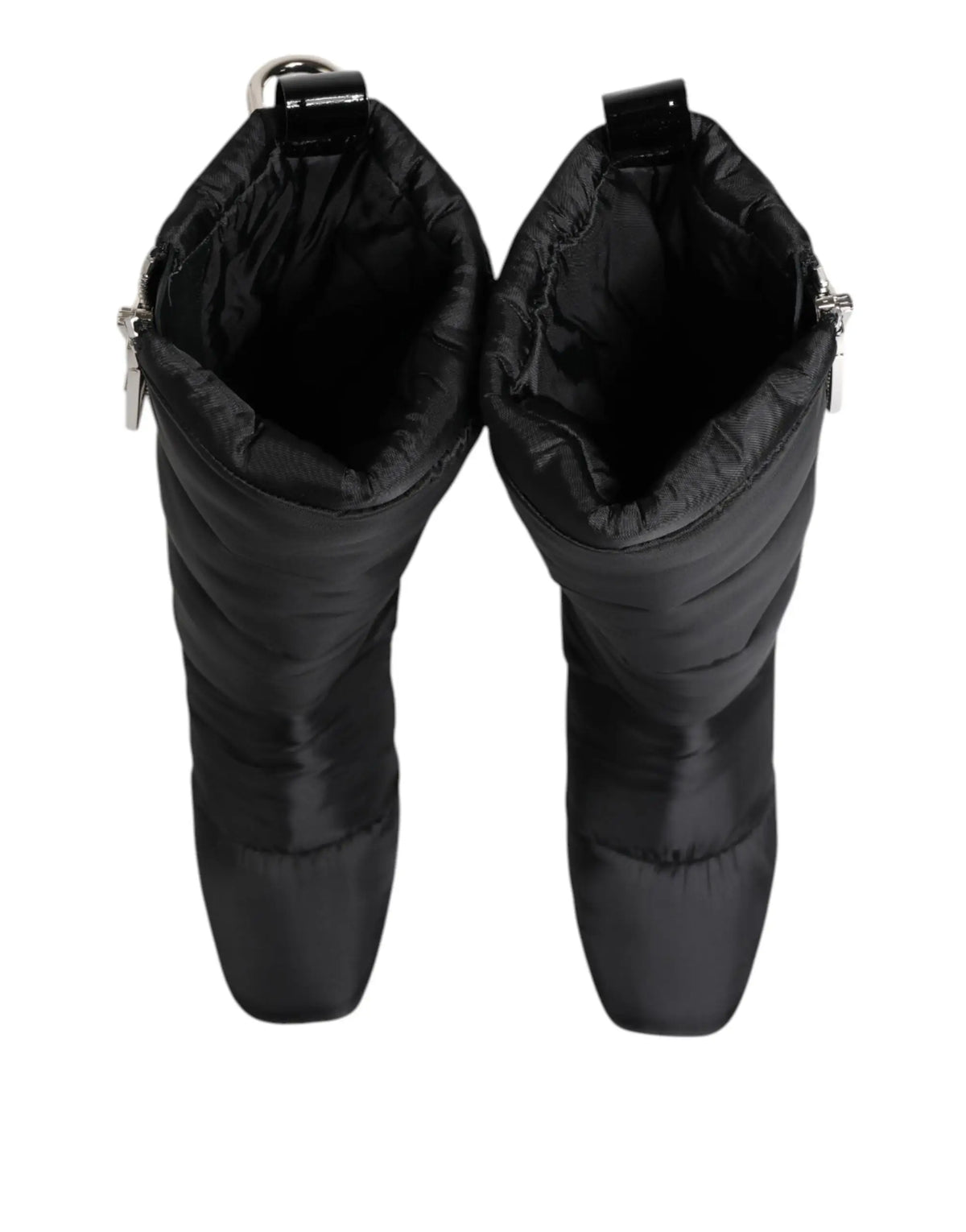 Bottes dolce & gabbana noires rembourrées mi-mollet avec motifs matelassés et fermetures éclair argentées