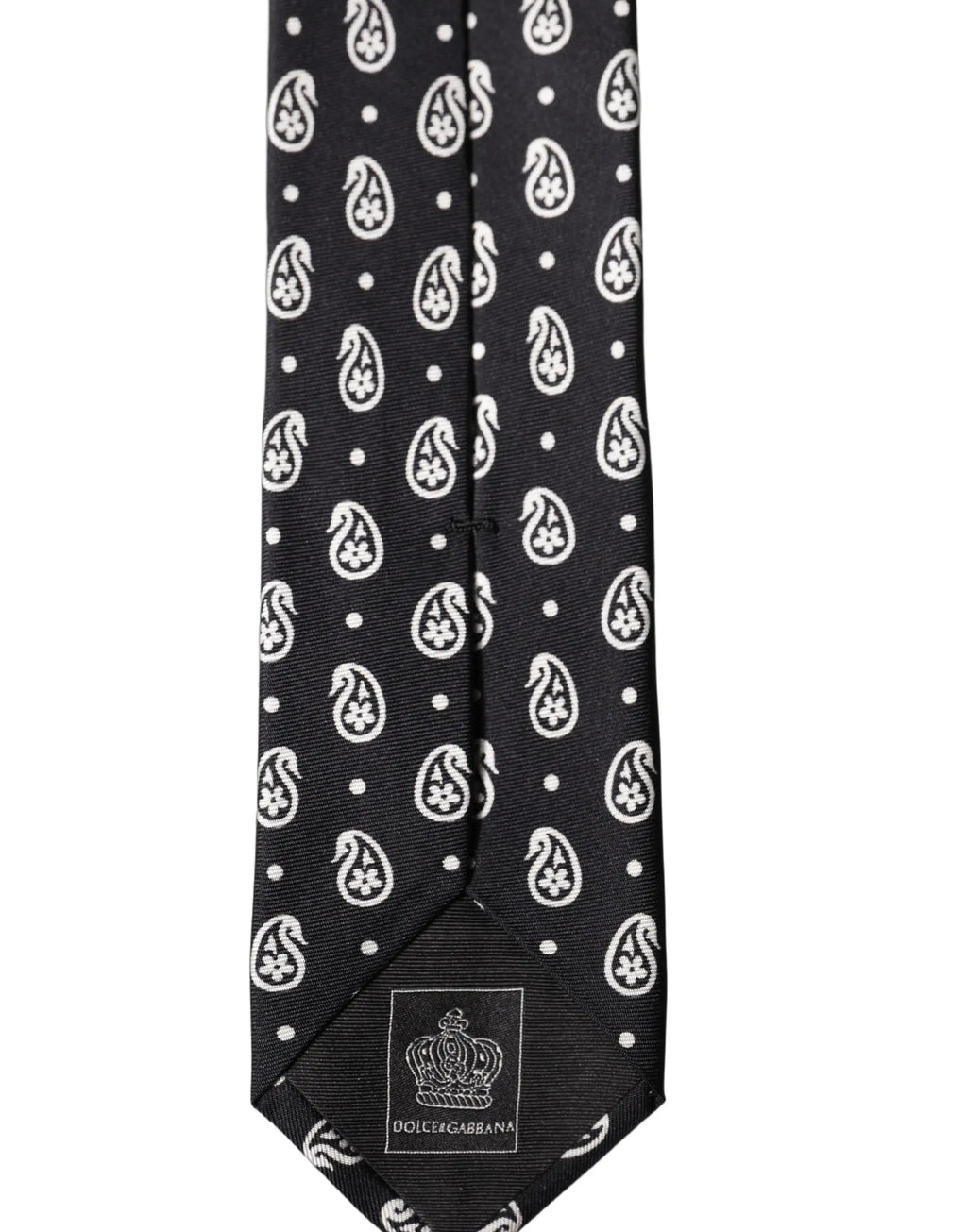 Cravate dolce & gabbana noire en soie 100 pourcent avec motif paisley blanc et points ajustable pour homme