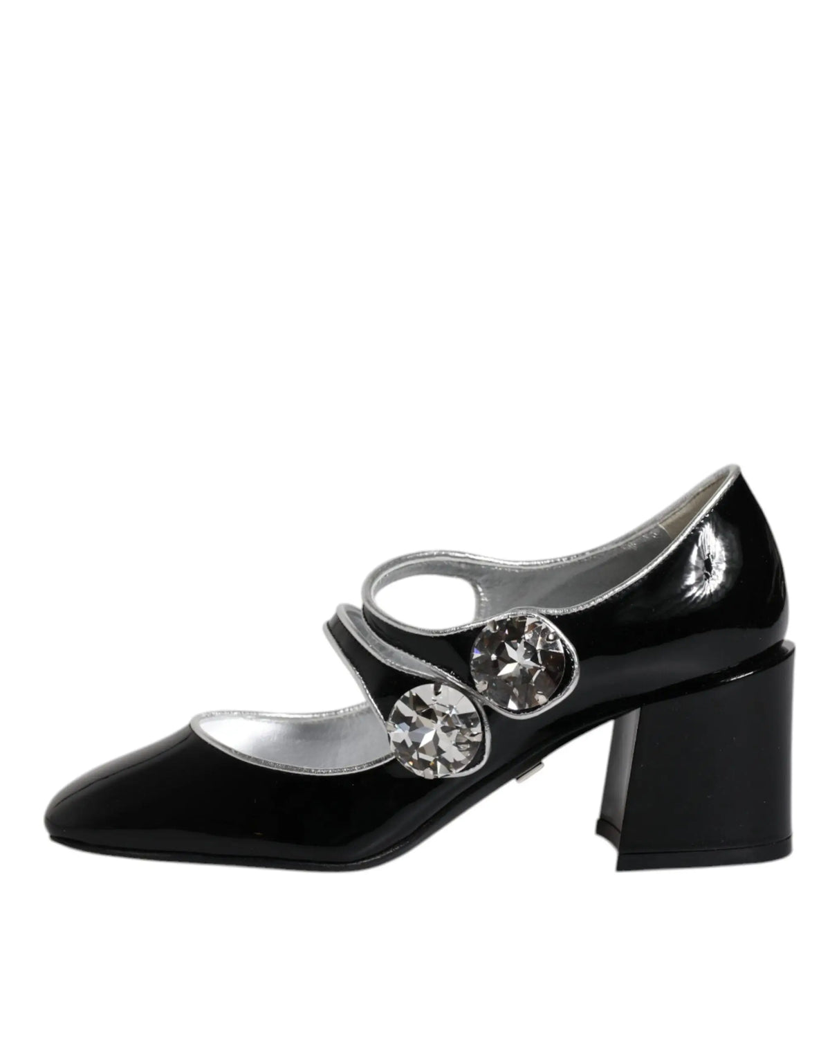 Dolce & gabbana escarpins mary jane en cuir verni noir avec boucle argentée et grandes cristaux clairs