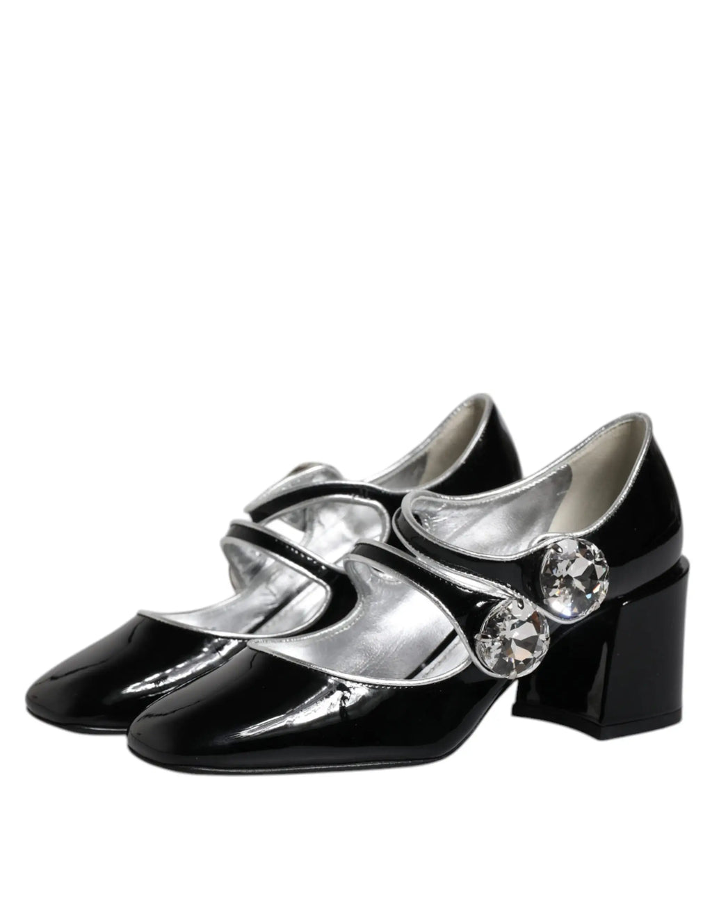 Dolce & Gabbana escarpins mary jane en cuir verni noir avec brides argentées et grosses cristaux