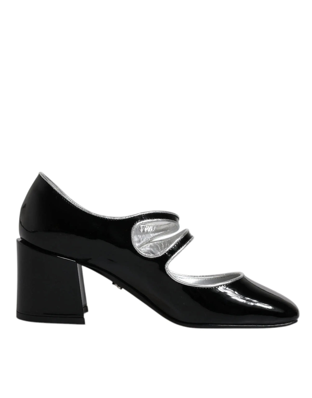 Dolce & gabbana escarpins mary jane en cuir verni noir avec talon bloc épais et bride métallique argentée