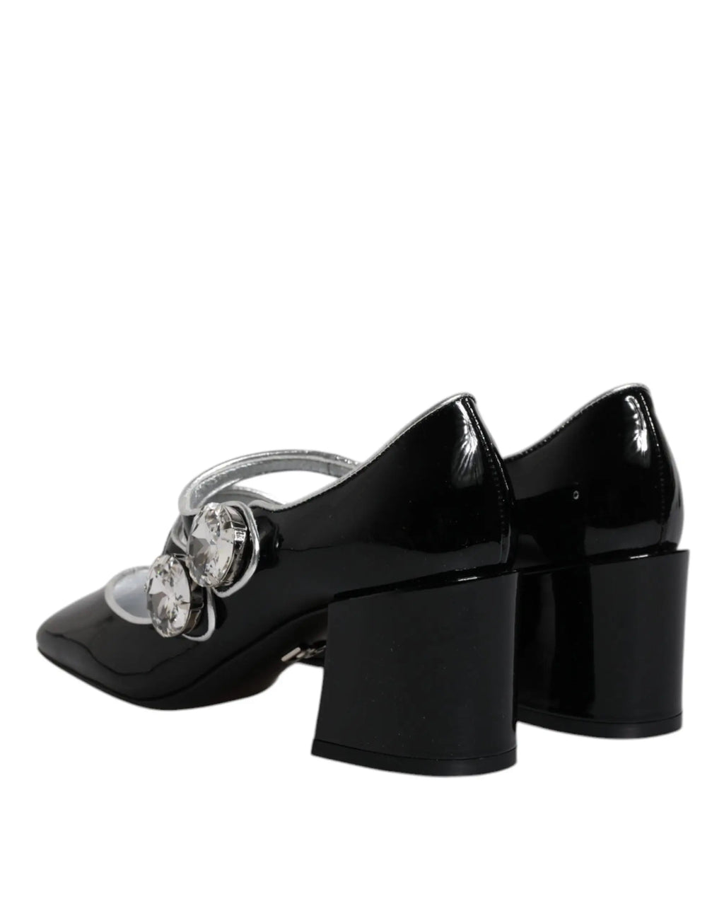 Dolce & gabbana escarpins mary jane en cuir verni noir avec talon bloc et cristaux argentés sur la bride