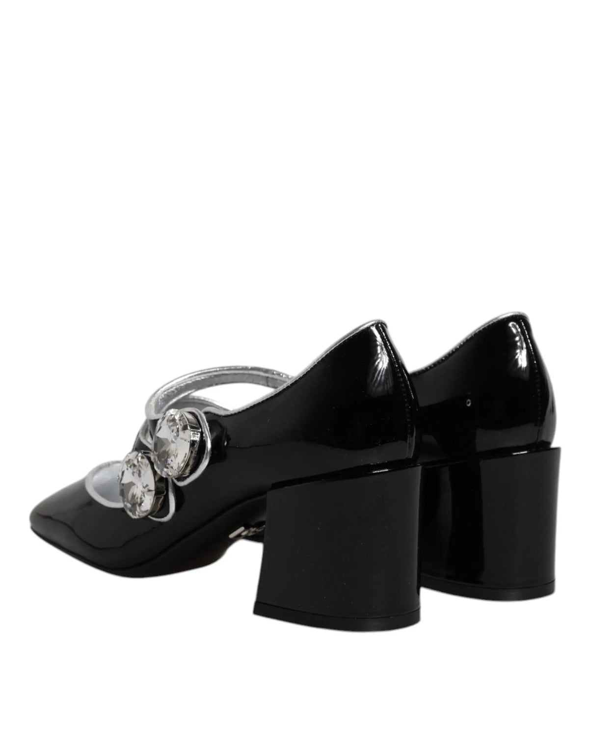 Dolce & gabbana escarpins mary jane en cuir verni noir avec talon bloc et cristaux argentés sur la bride