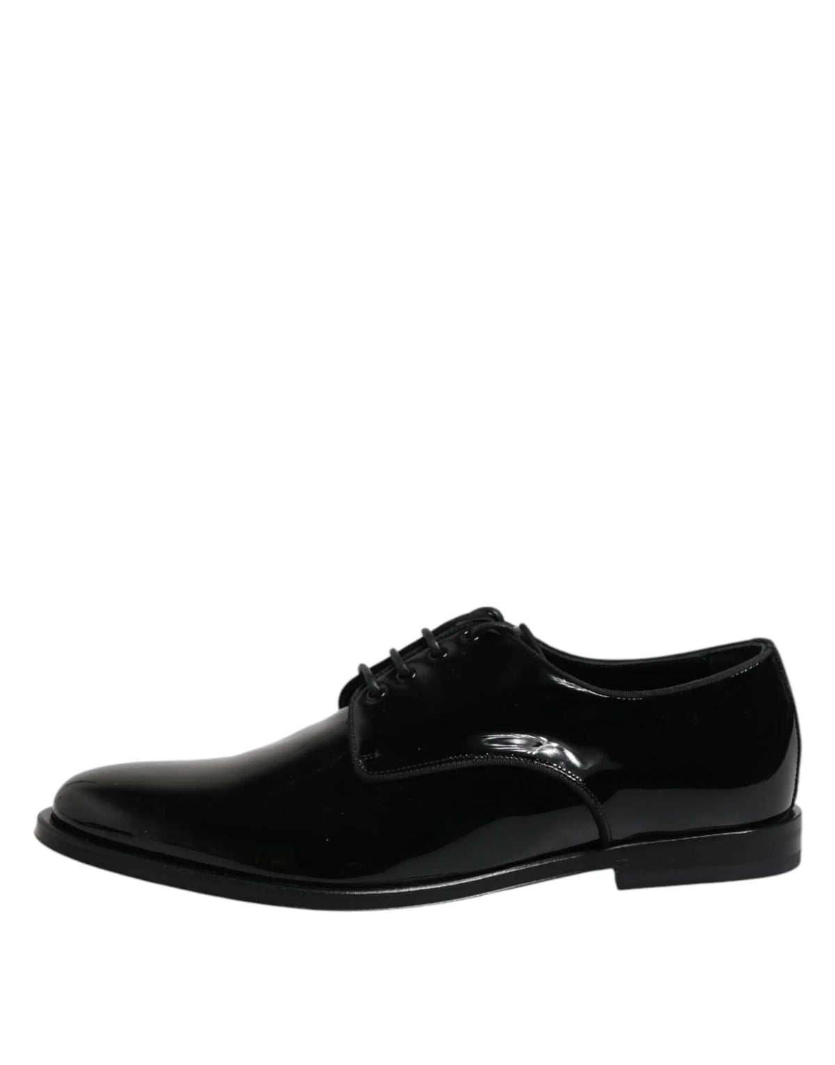 Dolce & gabbana derby noir en cuir verni avec finition brillante et design classique pour tenue formelle