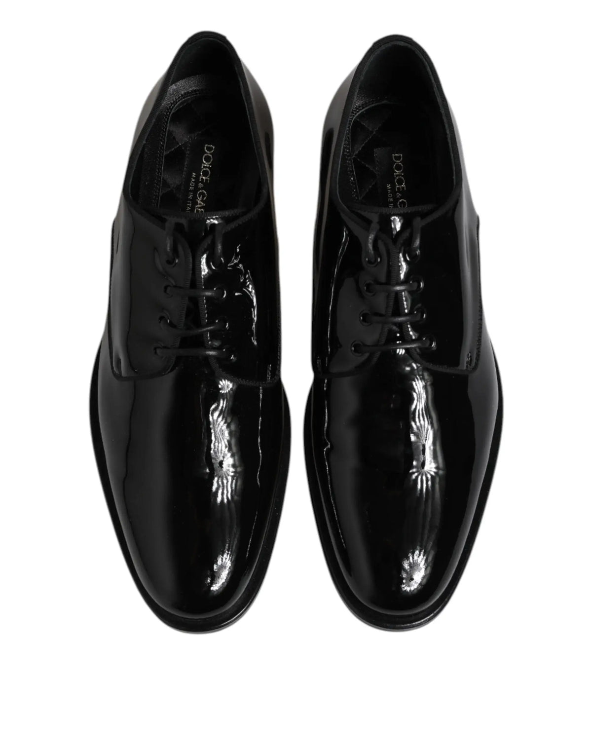 Dolce & gabbana chaussures derby homme noires en cuir verni à lacets pour tenue formelle
