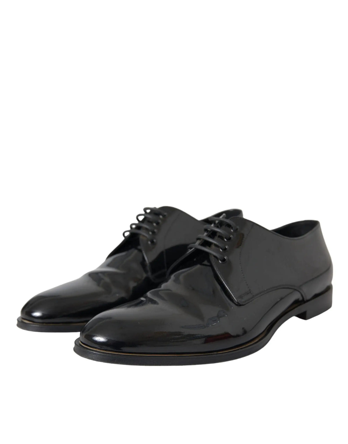 Dolce & gabbana derby formelles en cuir verni noir à lacets avec finition polie classique oxford