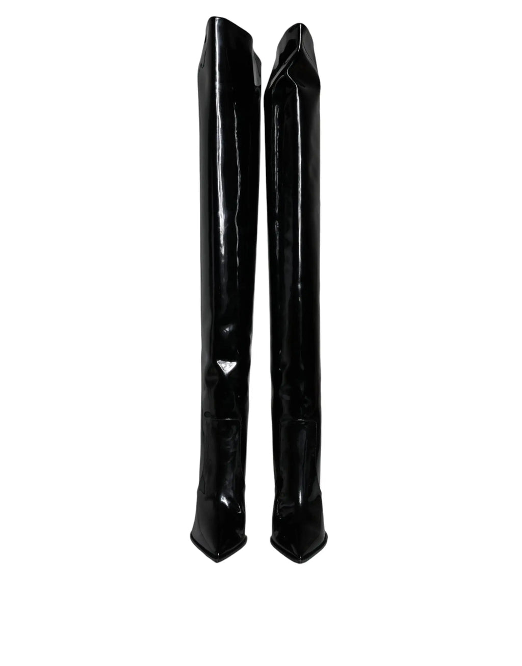 Bottes noires dolce & gabbana en cuir verni cuissardes à bout pointu élégantes et brillantes