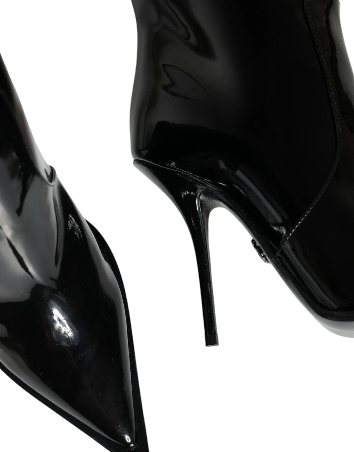 Dolce & gabbana bottes noires en cuir verni à talon haut et bout pointu pour le genou