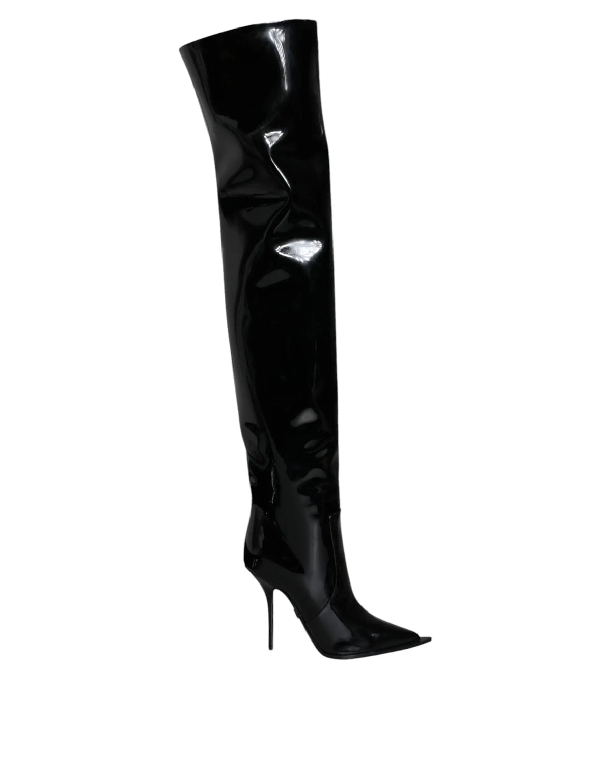 Bottes noires dolce & gabbana en cuir verni over the knee avec talon haut fin et bout pointu