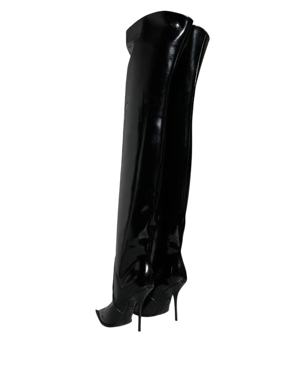 Dolce & gabbana bottes noires en cuir verni au-dessus du genou avec finition brillante et bout pointu