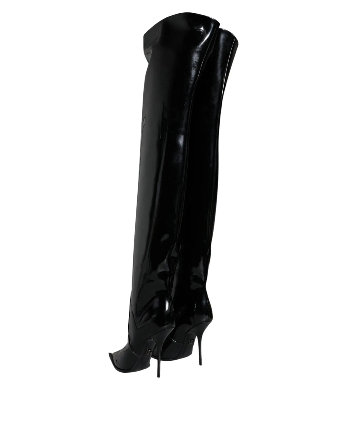 Dolce & gabbana bottes noires en cuir verni au-dessus du genou avec finition brillante et bout pointu