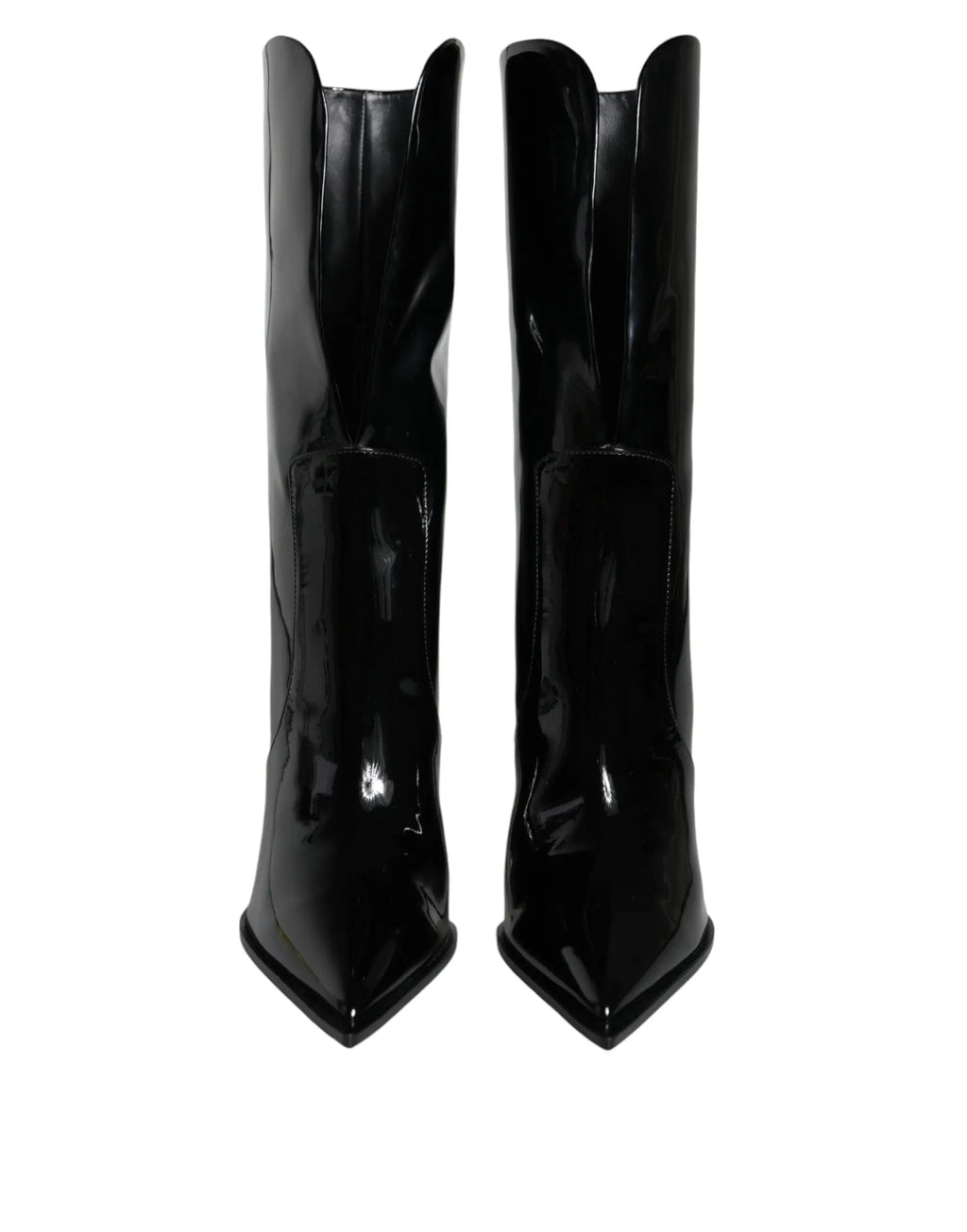 Dolce & gabbana bottes mi mollet en cuir verni noir avec finition brillante et bout pointu style cowboy