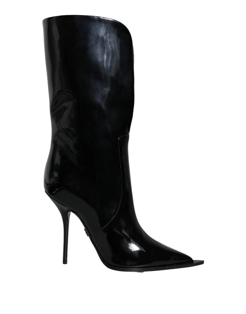 Dolce & gabbana bottines mi-mollet en cuir verni noir avec bout pointu et talon haut effilé