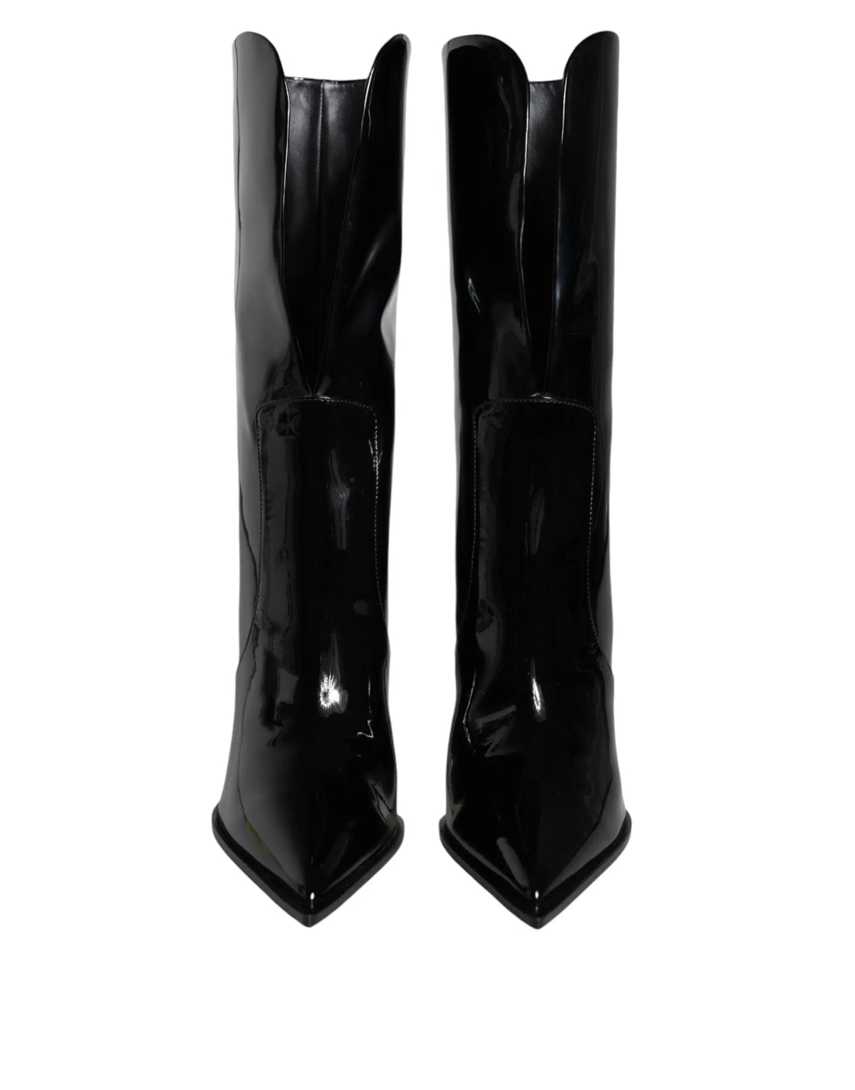 Dolce & gabbana bottes mi-mollet en cuir verni noir avec talons pointus et finition brillante