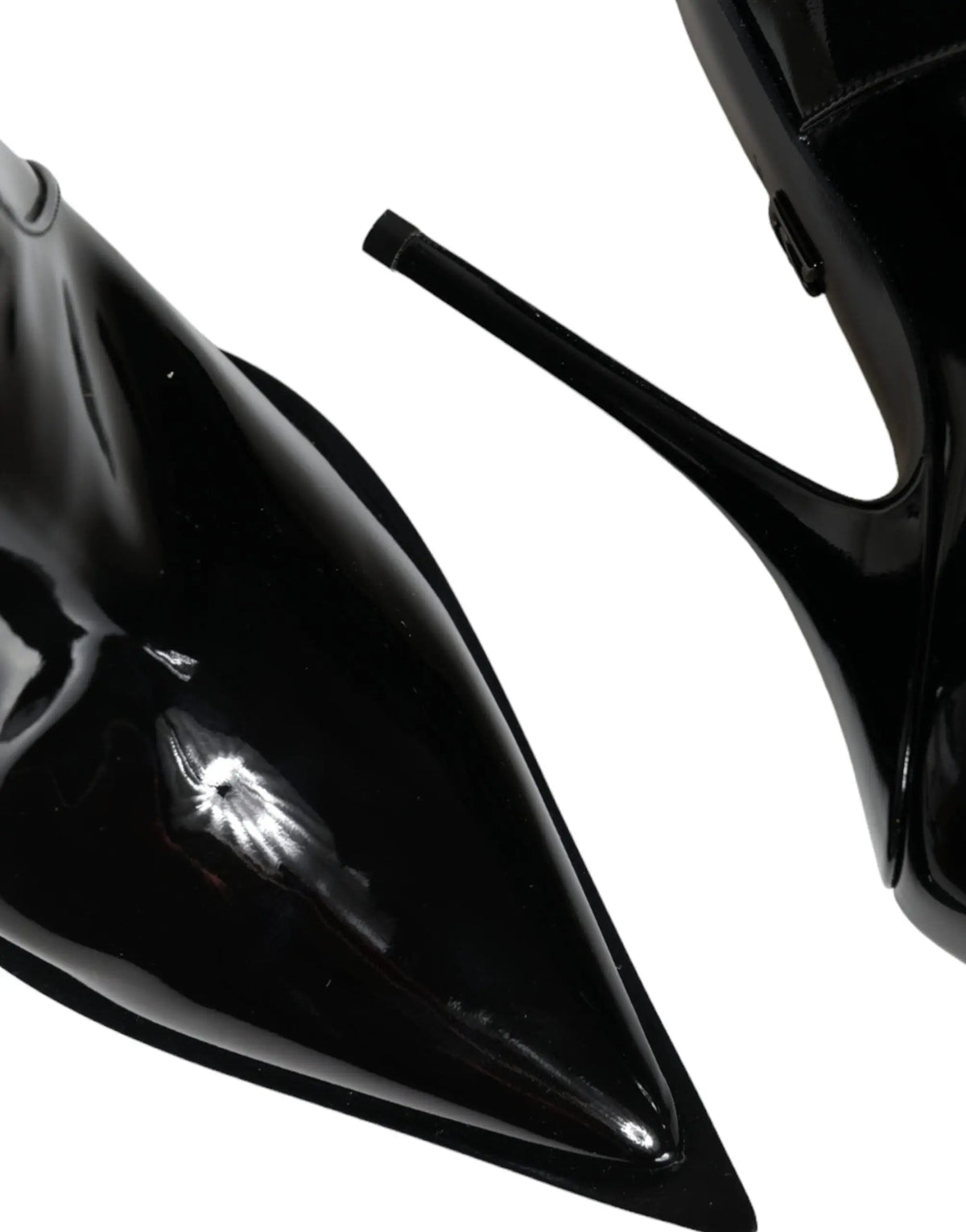 Bottes cheville dolce & gabbana en cuir verni noir avec talon aiguille et bout pointu brillant