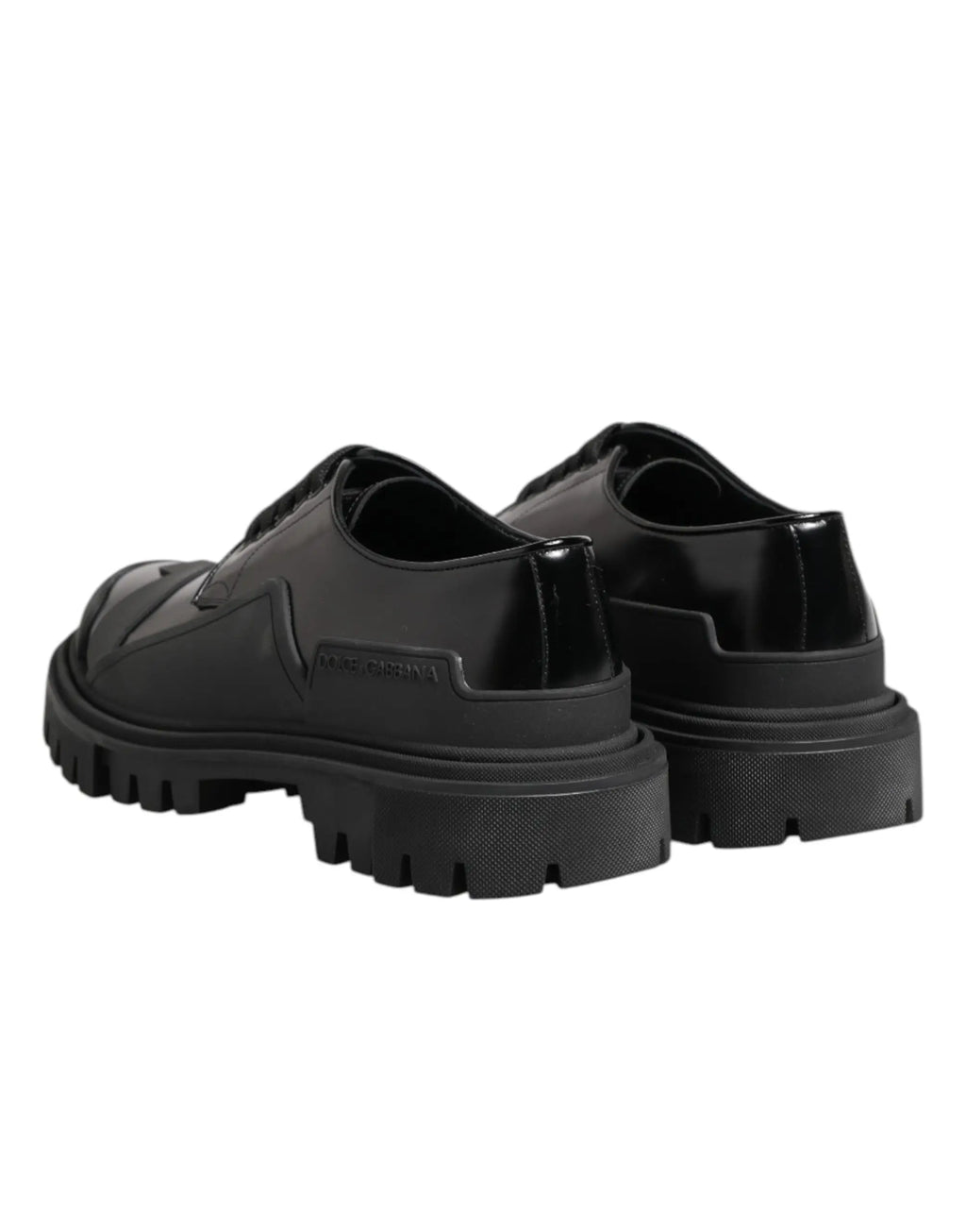 Chaussures derby trekking noir en cuir verni dolce gabbana avec semelle épaisse en caoutchouc vue arrière