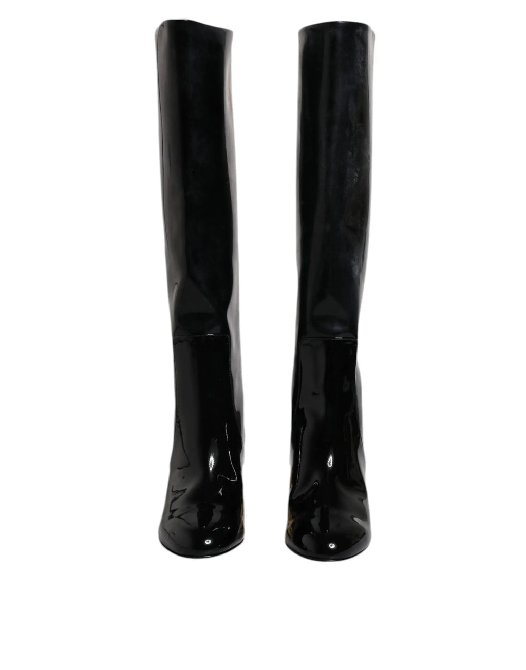 Dolce & Gabbana bottes vally hautes noires en cuir verni avec talons blocs brillants