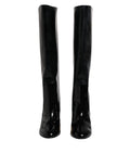 Dolce & Gabbana bottes vally hautes noires en cuir verni avec talons blocs brillants