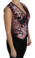 Dolce & gabbana black sleeveless waistcoat vest with pink and silver floral pattern for elegant wear