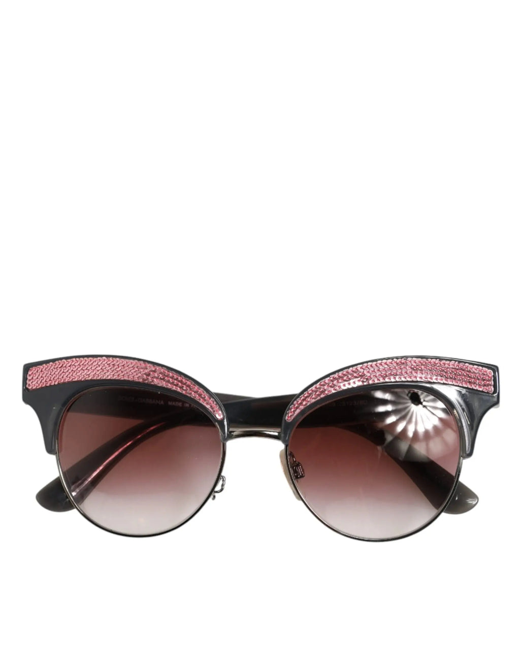 Lunettes de soleil Dolce & Gabbana noirs cat eye avec paillettes roses et verres dégradés marron