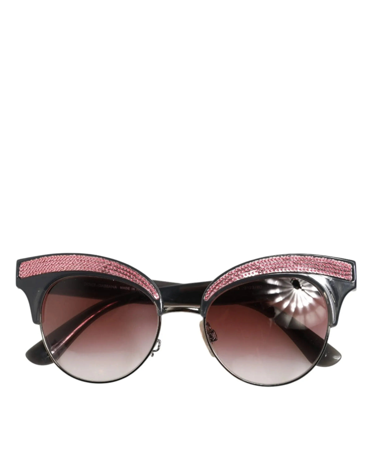 Lunettes de soleil Dolce & Gabbana noirs cat eye avec paillettes roses et verres dégradés marron