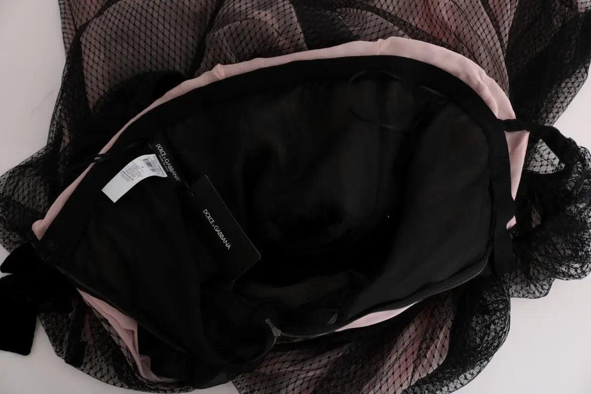 Dolce & Gabbana robe longue noire et rose en soie avec une superposition en maille délicate et transparente