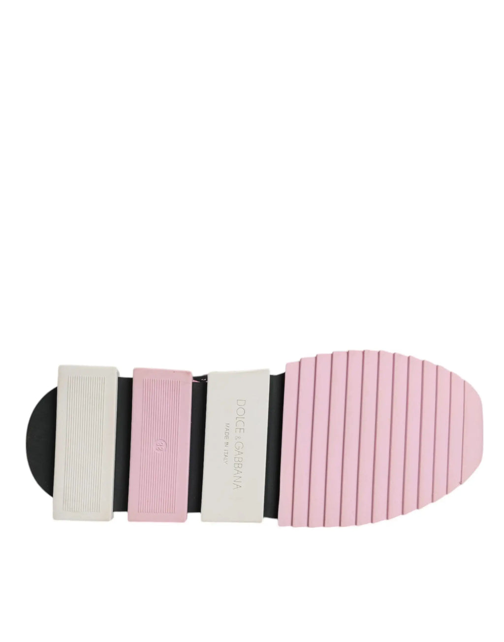 Semelle en caoutchouc rose et blanc avec midsole noir texturé et étiquette de marque pour baskets sportives dolce & gabbana sorento