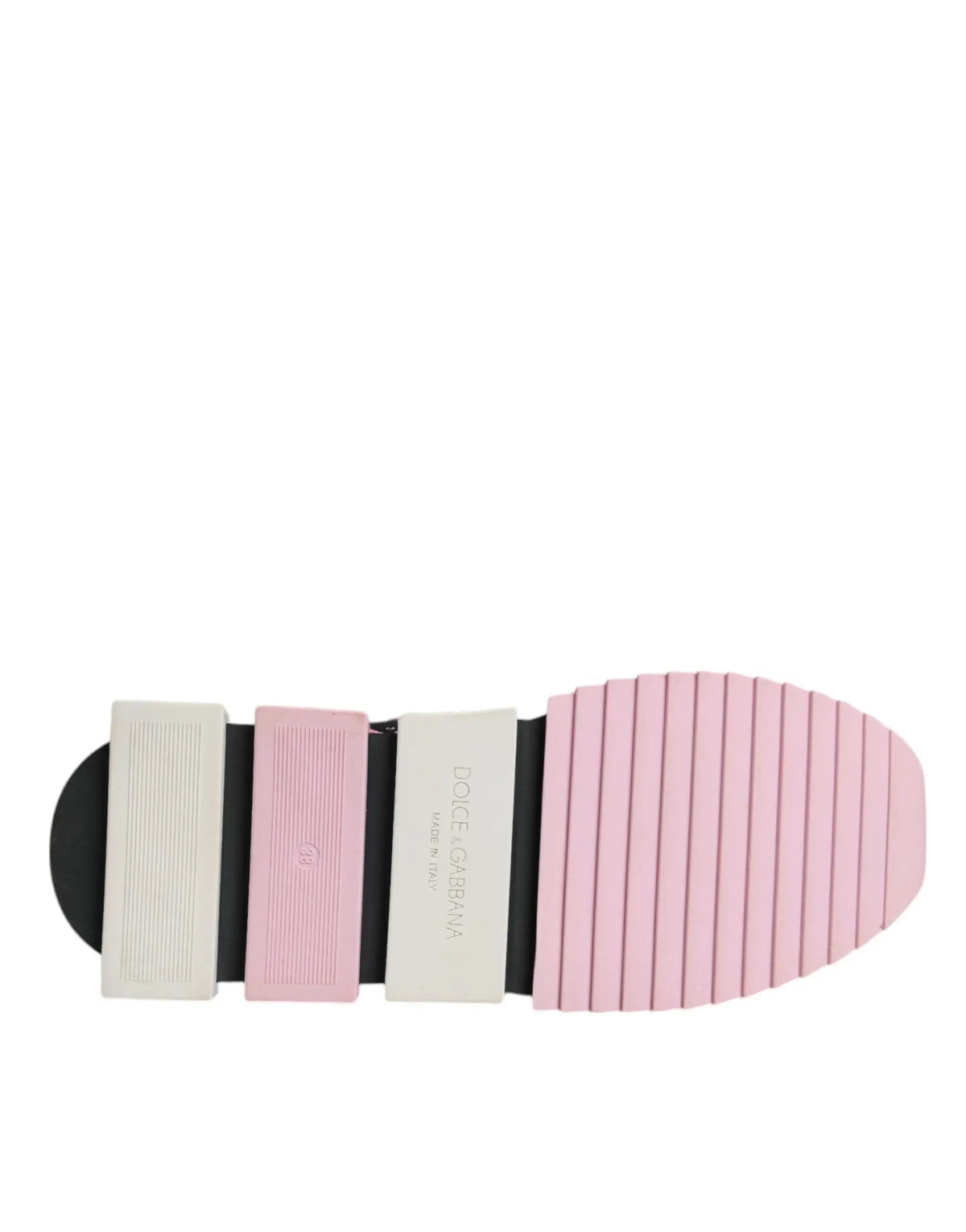 Semelle en caoutchouc rose et blanc avec midsole noir texturé et étiquette de marque pour baskets sportives dolce & gabbana sorento
