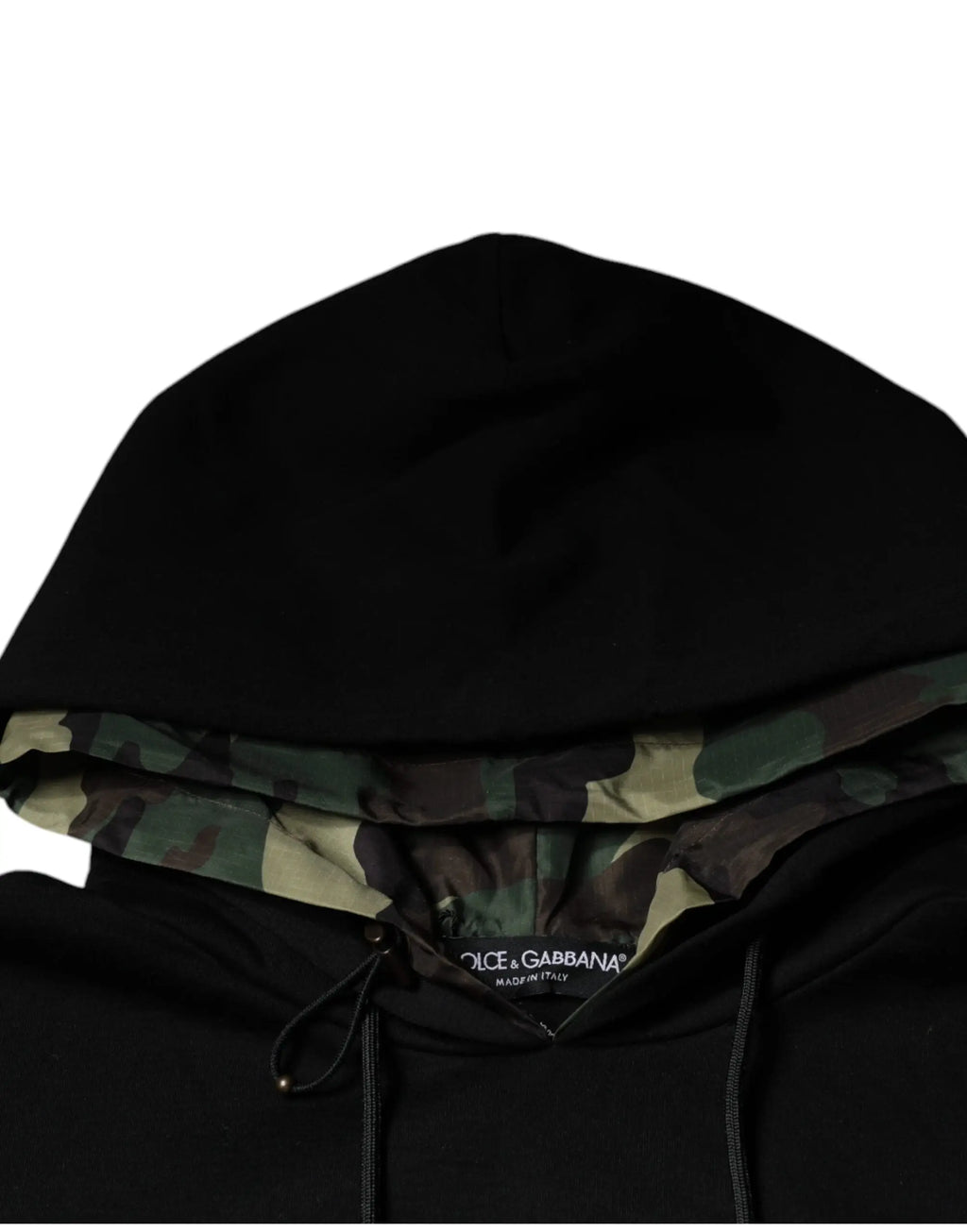Sweat à capuche dolce & gabbana noir en coton avec poches et doublure camouflage visible sur la capuche