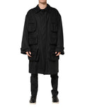 Manteau trench coat oversize noir dolce & gabbana avec poches plaquées multiples et manches retroussées