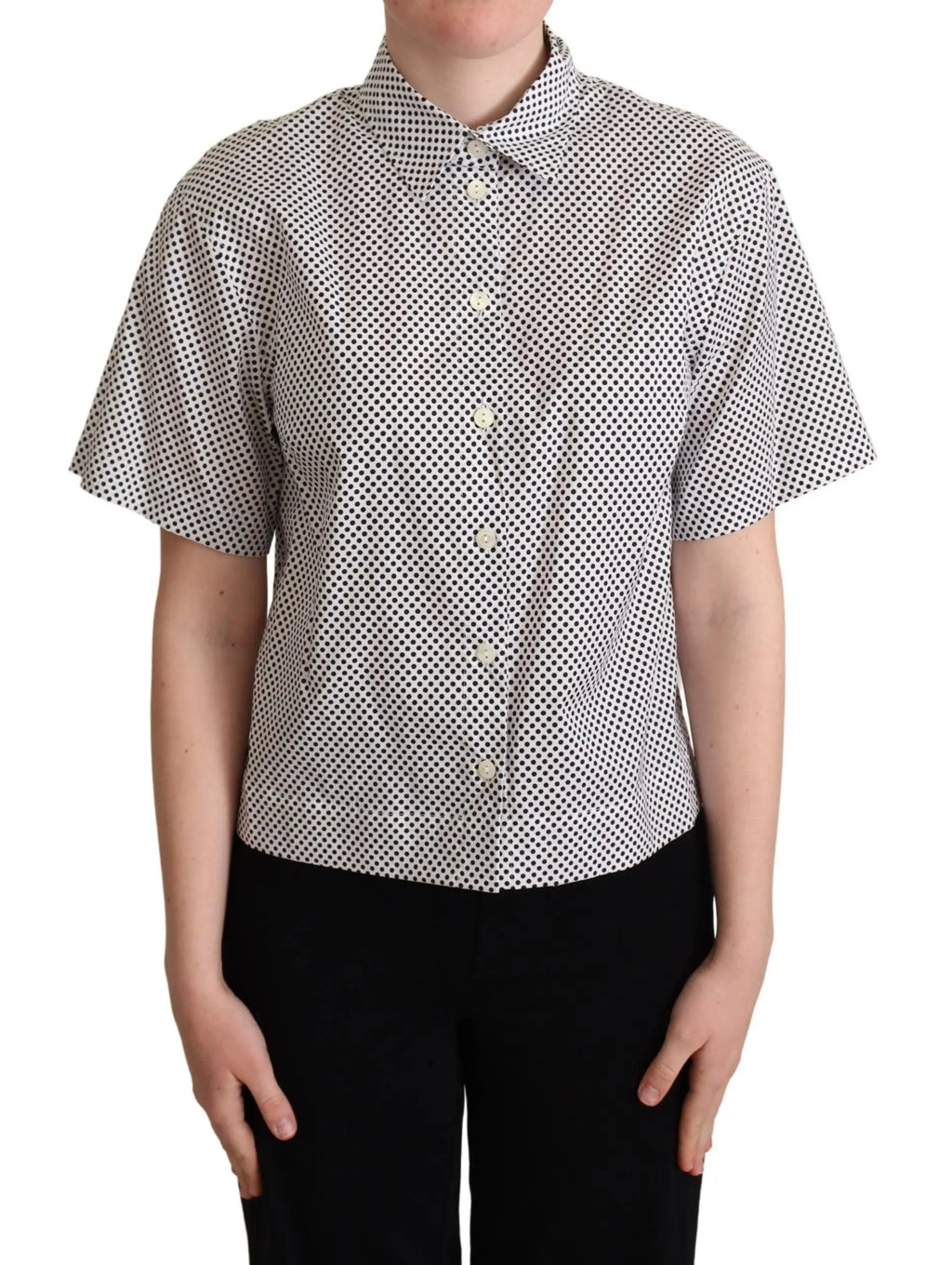 Chemise noire à pois blancs pour femme dolce & gabbana manches courtes col classique boutons assortis