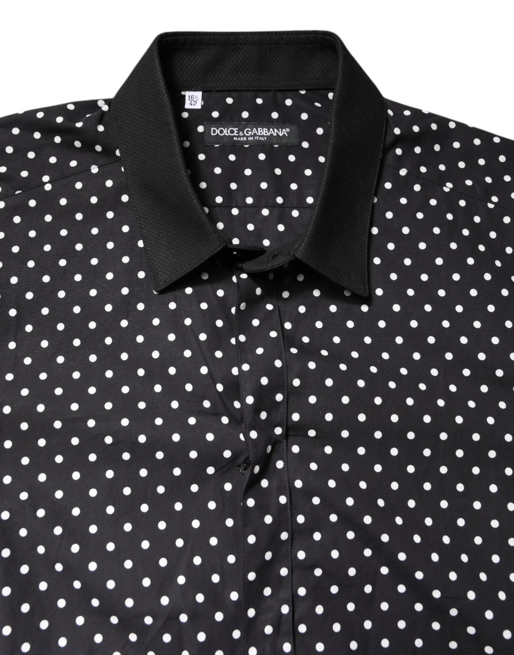 Chemise formelle en coton noire dolce & gabbana à pois blancs avec col noir contrastant