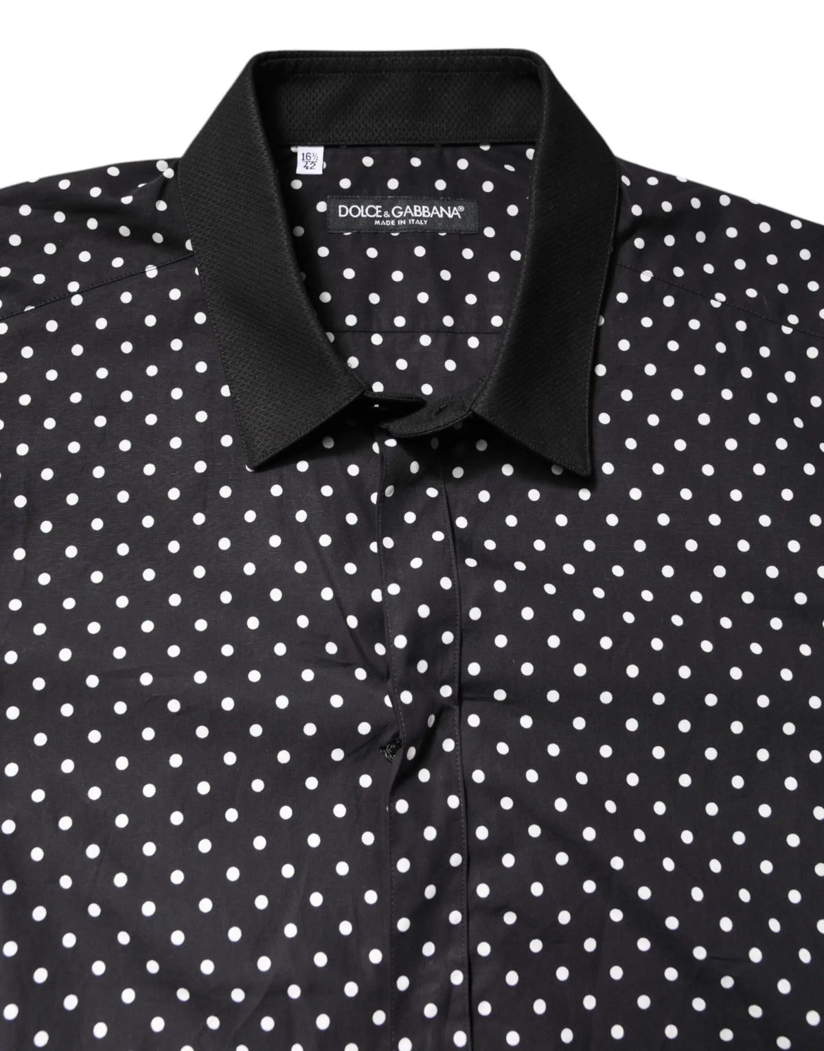 Chemise formelle en coton noire dolce & gabbana à pois blancs avec col noir contrastant